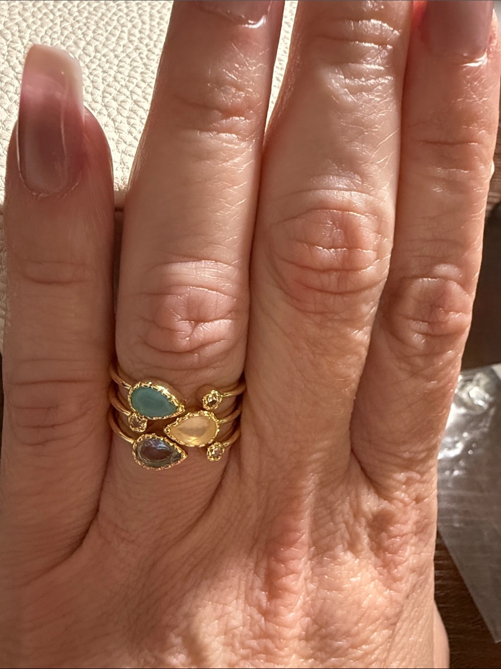 Gold-Filled sStackable Teardrop Ring Set with GemStones - Open Size